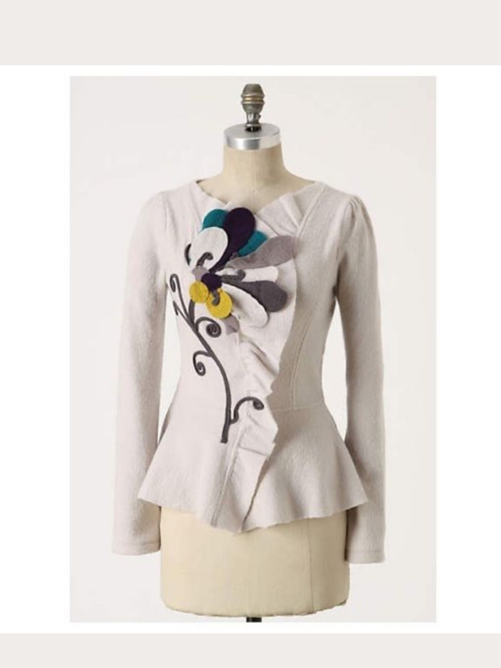 Anthropologie Sleeping on Snow Floral Ruffle Sweater Jacket M